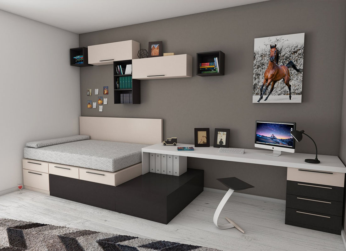 A bedroom that doubles as an office space