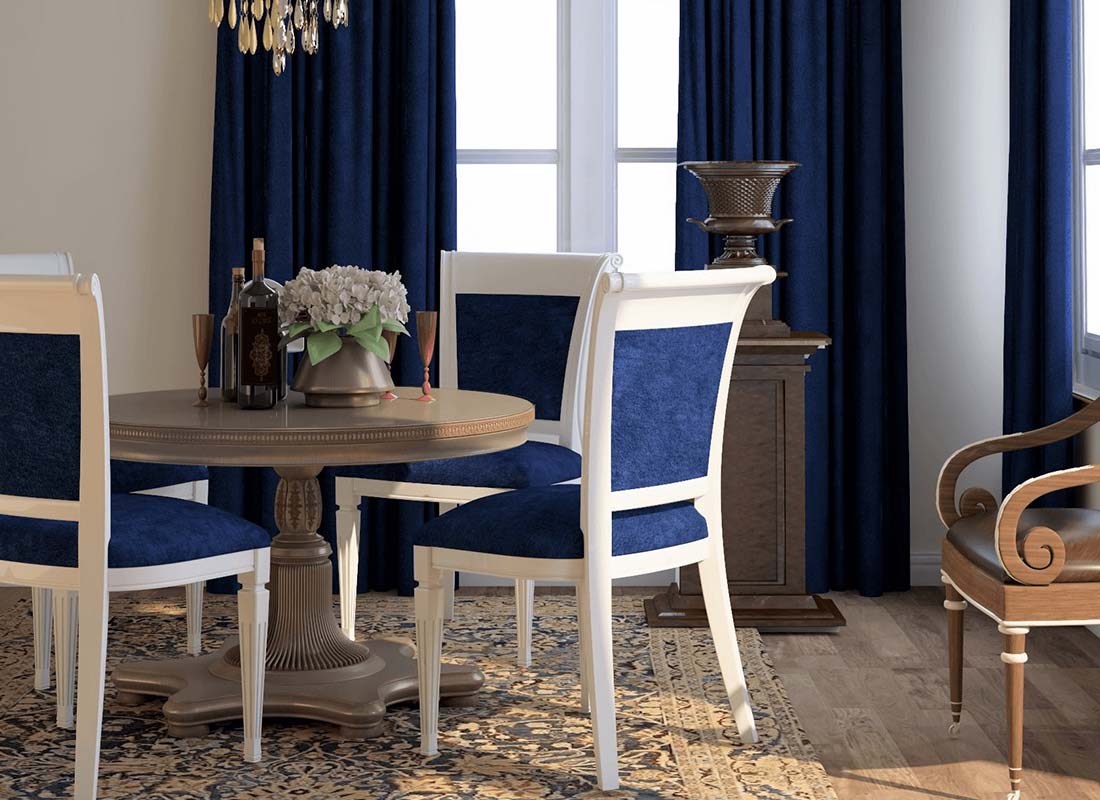 A dining room decorated in a modern antique style